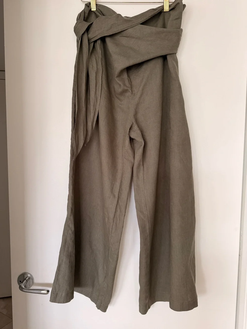 Zara Olive Wide-Leg High-Waist Pants with Tie Belt
